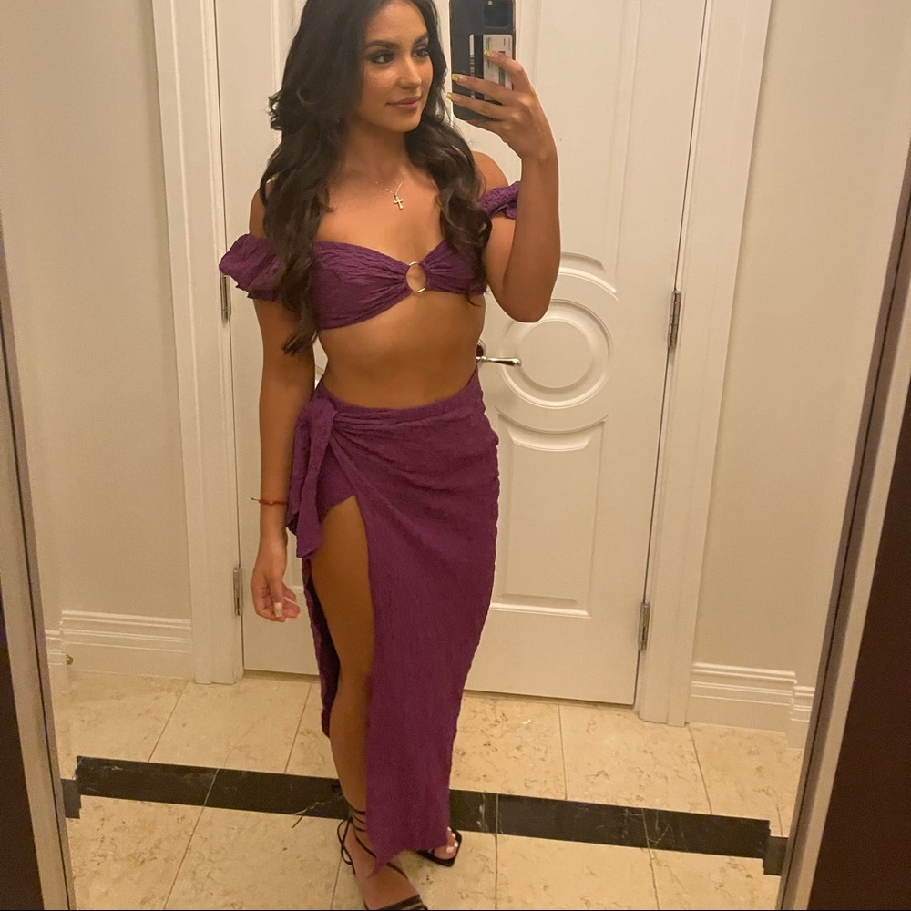 Two piece sexy purple outfit